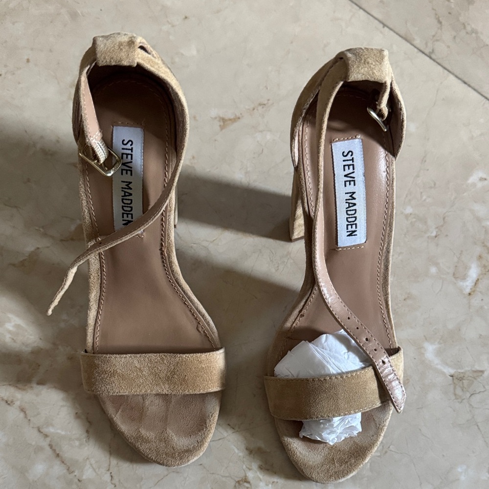 Steve Madden Beige Suede Ankle Strap Heels